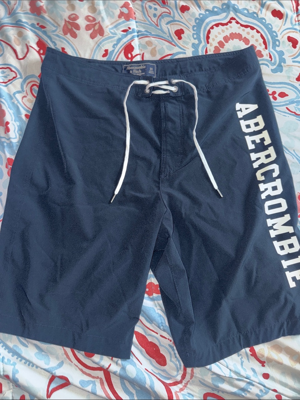 Abercrombie & Fitch Navy Blue Swim Board Shorts with Side Logo